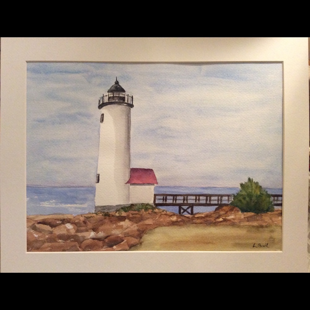 Original watercolor painting lighthouse matted